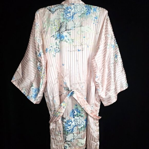 Vintage Marukyo Pink Floral Open Satin Kimono Robe 35" - Picture 7 of 11